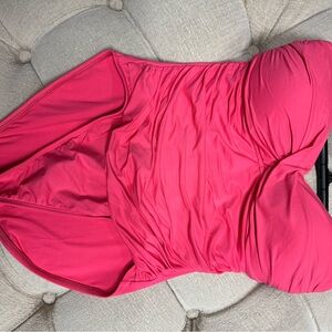 La Blanca Hot Pink Rusched Bandeau Swimsuit, Size 14